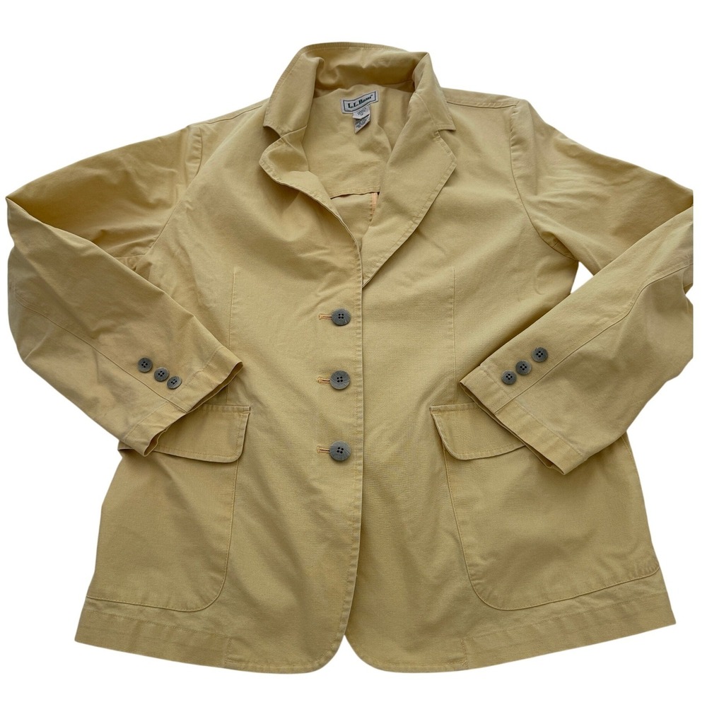 L.L. Bean Blazer Women 12P Yellow Vintage Unlined Cotton Jacket 3-Button Petite